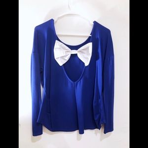 Long Sleeve Blue Open-Back Tee